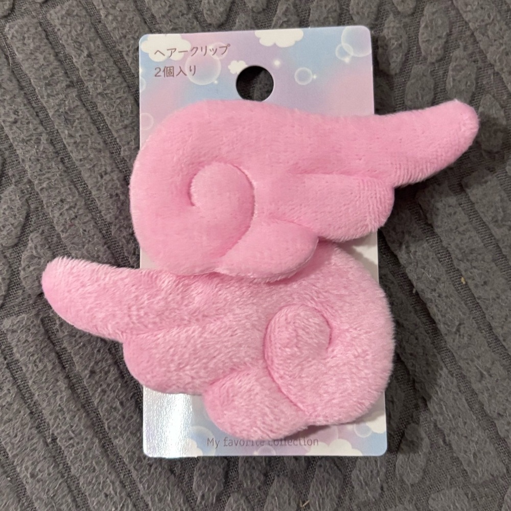 Pink Plush Angel Wing Hair Clips